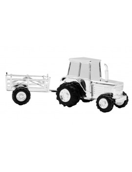 Sparebøsse - Traktor med Vogn i Sølvplet